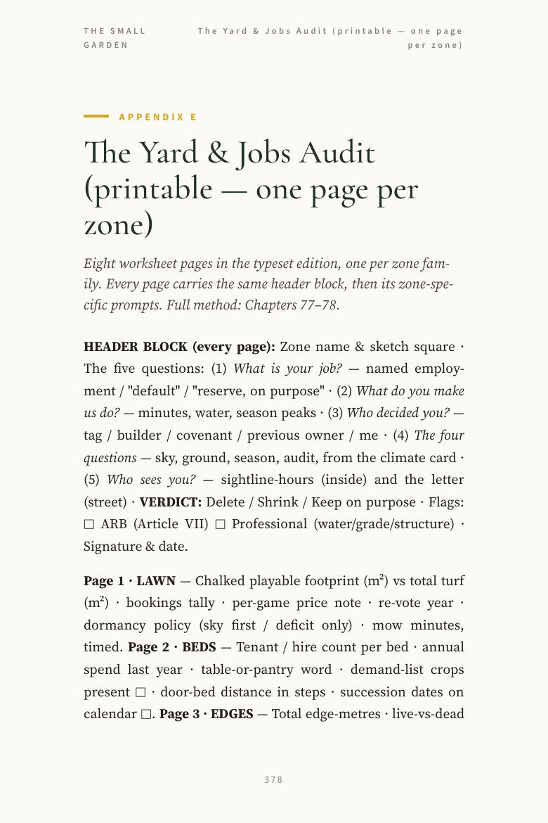 Appendix E, The Yard and Jobs Audit